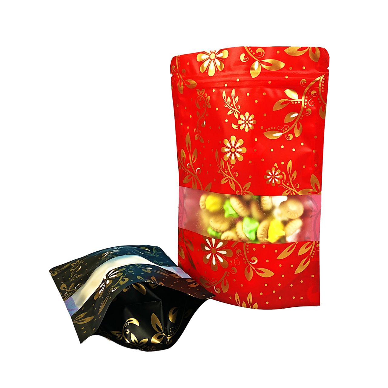 Matt Transparent Black/Red Batik Pattern Stand Pouch Bag (MOZ-BT/RT)